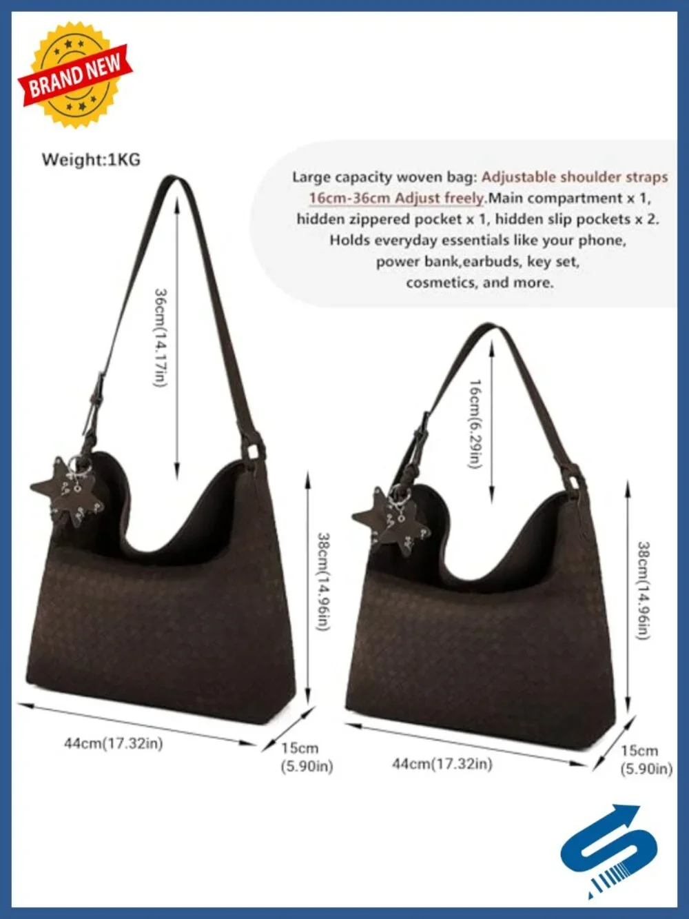Woven Faux Suede Slouchy Hobo Bag, Top Handle Crossbody Large Capacity Tote